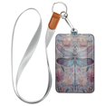 thumbnail image 1 of PU Leather Badge Holder ID Badge Holder with Lanyard for Cards & Credentials Watercolor Ornate Dragonfly, 1 of 6