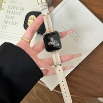 PU Leather Band for Apple Watch Band 42/44/45/46/49mm, Diamond Design Slim Dressy Watch Strap with Adjustable Metal Buckle for iWatch Series 10 9 SE 8 7 6 5 4 3 2 1 Ultra Women Girls, Ricewhite