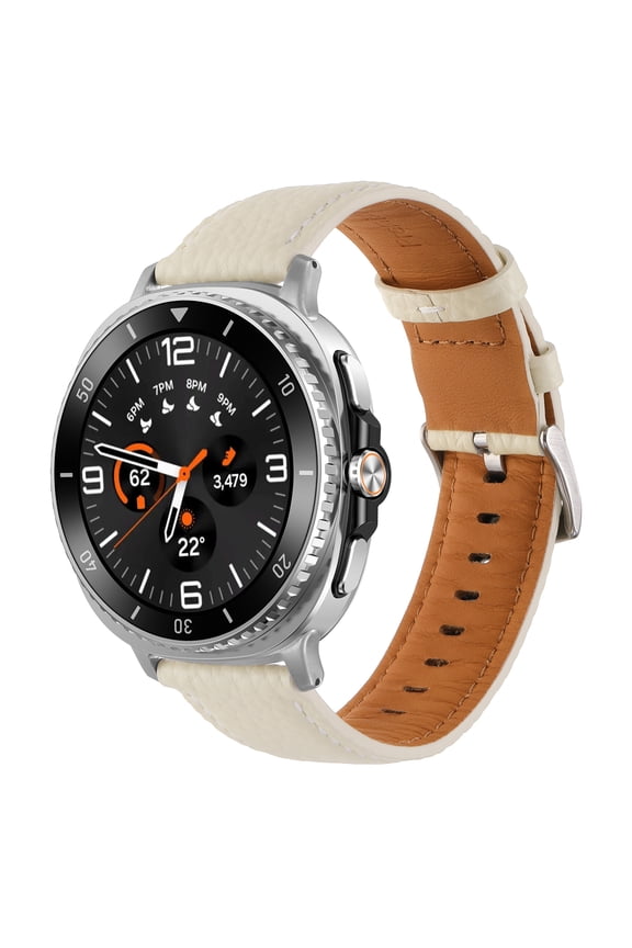 PU Leather Band Compatible for Samsung Galaxy Watch 8 40mm/44mm, Lychee Texture PU Leather Replacement Strap with Adjustable Buckle for Men Women for Samsung Galaxy Watch 8 Classic 46mm, White