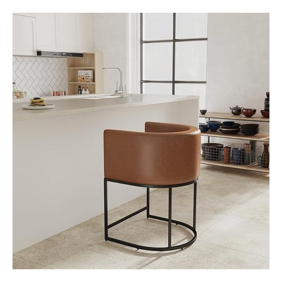 PU Leather Bar Stools, Modern Upholstered Counter Height Bar stools 24" Leather Barstools Kitchen Counter Island Stools with Black Metal Base, Brown