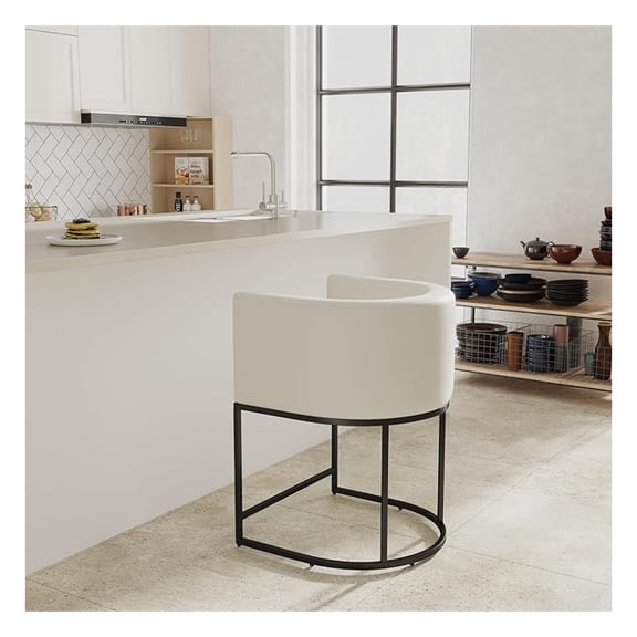 PU Leather Bar Stools, Modern Upholstered Counter Height Bar stools 24" Leather Barstools Kitchen Counter Island Stools with Black Metal Base, White