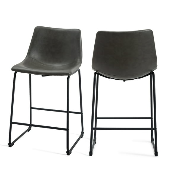 PU Leather Barstool Set of 2 Dining Chair,Grey,26"