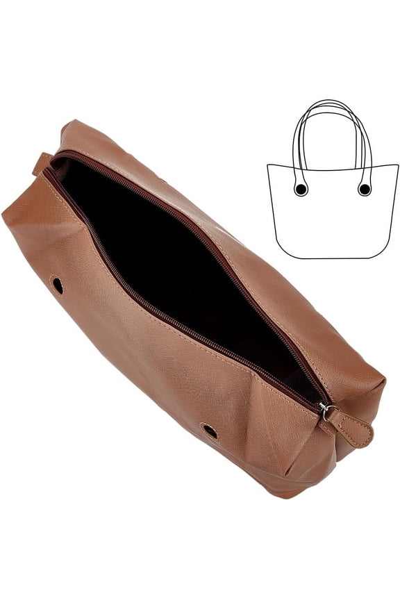 PU Leather Beach Bag Organizer Insert Bag Inner Pocket with Zipper Black 36x36x3.2cm Hole: 18mm
