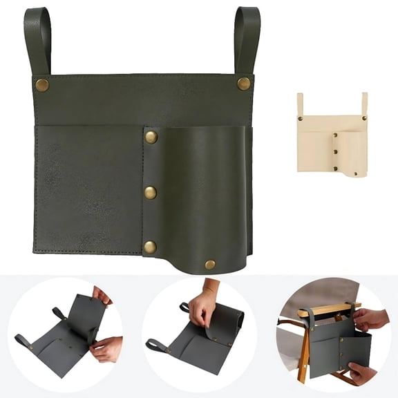 PU Leather Beach Chair Cup Holder Attachment, Armrest Hanging Organizer, Portable Camping Chair Drink Holder for Phone, Water Bottle, Snacks, Perfect for Beach, Lawn & Folding Chairs