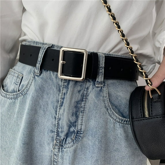 PU Leather Belt For Women Square Buckle Pin Buckle Jeans Black Belt Chic Luxury Brand Ladies Y2k Belt Female Waistband