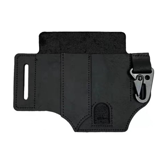 PU Leather Belt Loop Waist Multitool Sheath with Key Holder Knife Sheaths Flashlight Holster for Training Camping Climbing (Black)