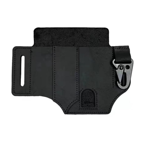 PU Leather Belt Loop Waist Multitool Sheath with Key Holder Knife Sheaths Flashlight Holster for Training Camping Climbing (Black)