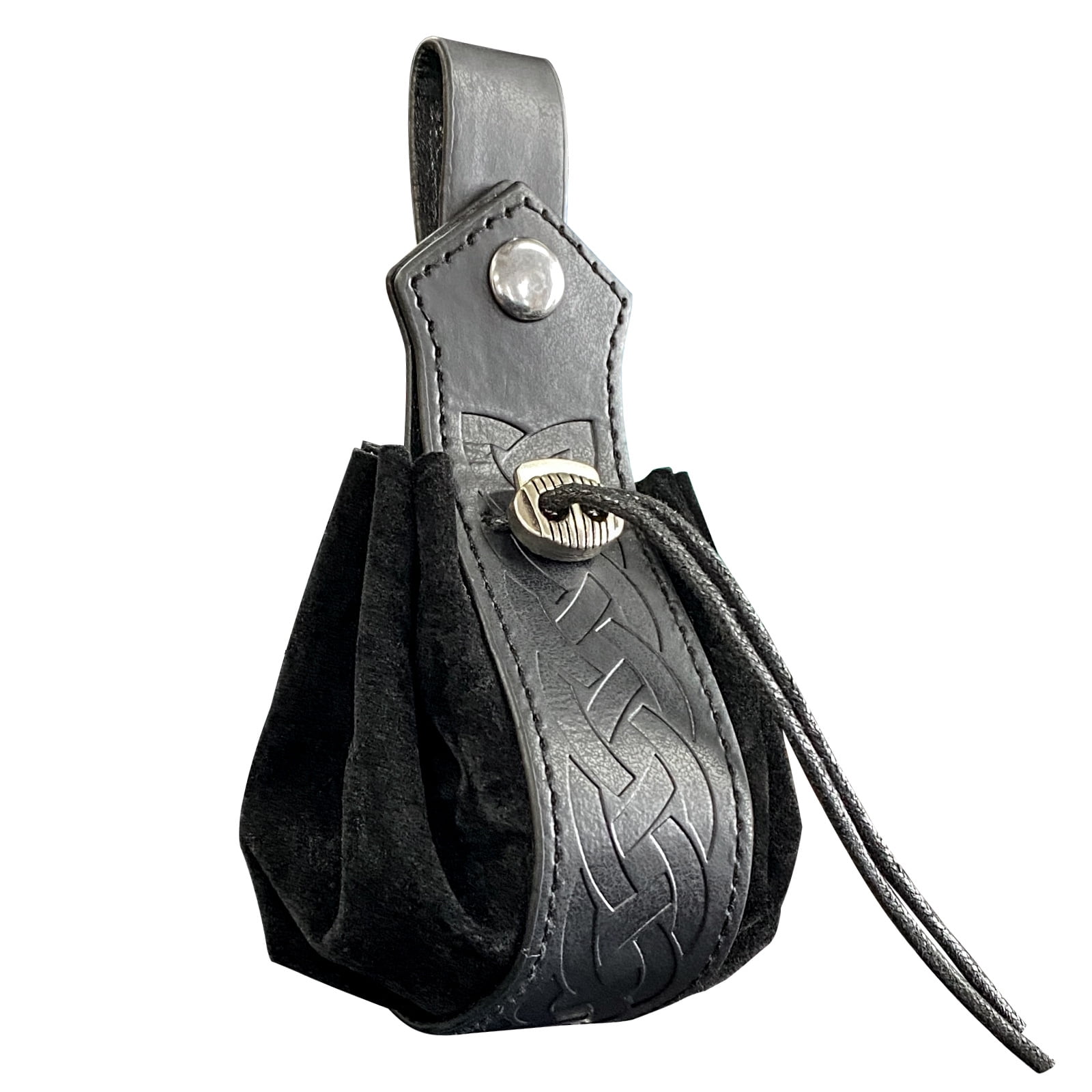 PU Leather Belt Pouch Medieval Bag Portable Coin Purse Drawstring Pouch Black A