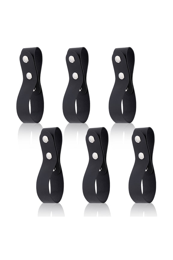 PU Leather Belt Whip Holder Whip Waist Strap with Platinum Iron Snap Button Black 1450x30x10mm