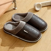 PU Leather Big Sizes Men slippers Indoor Waterproof Fur Flat Men‘s Winter Home Slipper Cotton Bedroom Houseshoes