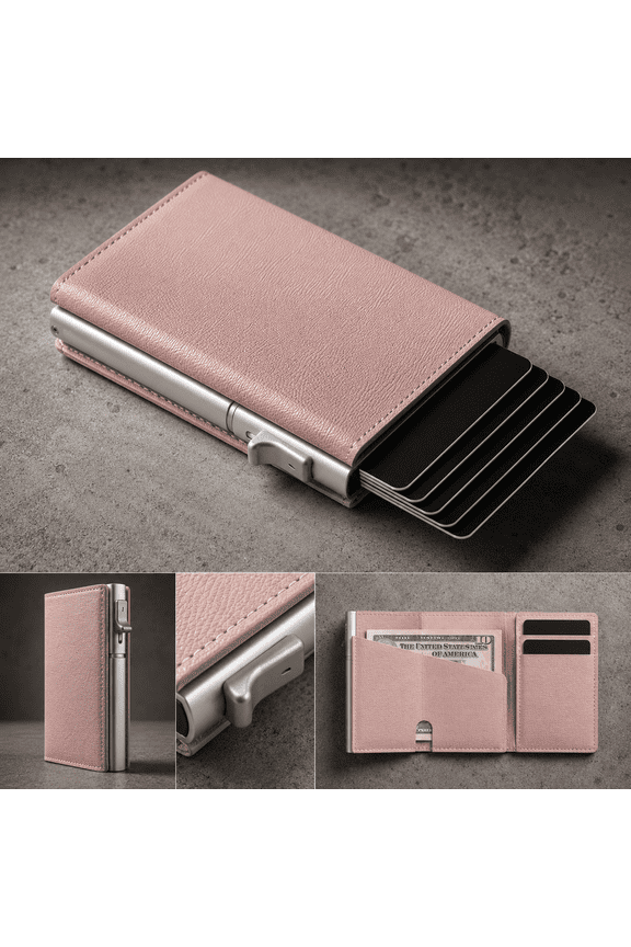 PU Leather - Black & Titanium Credit Card Holder Minimalist Pop Up Wallet