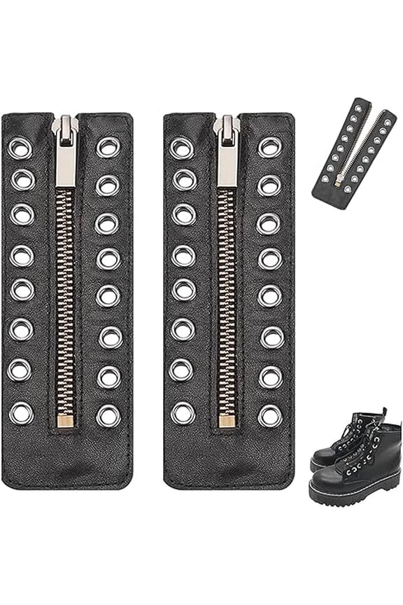 PU Leather Boot Zipper Inserts - PU Leather Shoelaces, Lace In Boot Zipper 8 Eyelet, No Tie Shoe Laces Portable Fashion Design, for Men Women Hiking Athletic Work Shoes Running Sneakers