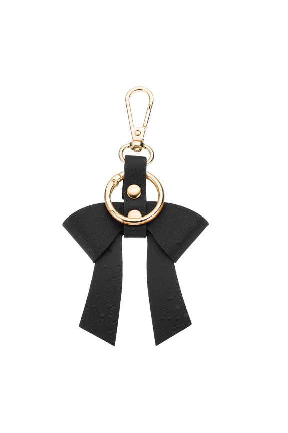 PU Leather Bow Keychain, Cute Bow Key Ring for Women Elegant Bowknot Charm for Bag Purse Handbag Pendant Car Key Accessory, Black