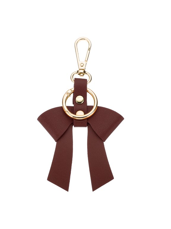 PU Leather Bow Keychain, Cute Bow Key Ring for Women Elegant Bowknot Charm for Bag Purse Handbag Pendant Car Key Accessory, Wine Red