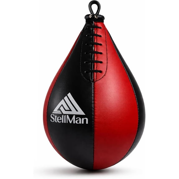 PU Leather Boxing Speed Bag  Black Red MMA Reflex Punching Ball for Home Gym Workout, Speed Ball for Punching, Kicking & Reflex Training Equipment