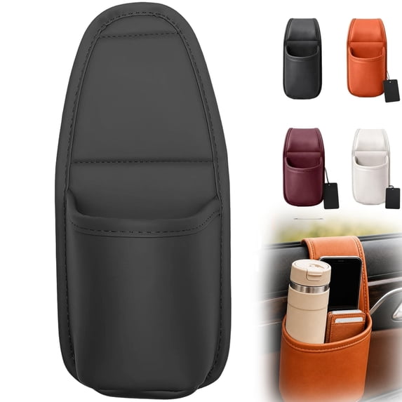 PU Leather Car Cup Holder Window Hanging Organizer, Portable Car Door Cups Holder for Vehicle Storage, Drinks and Phone, Black