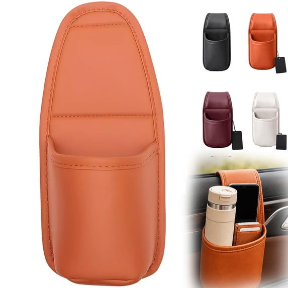 PU Leather Car Cup Holder Window Hanging Organizer, Portable Car Door Cups Holder for Vehicle Storage, Drinks and Phone, Orange