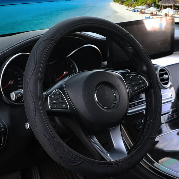 PU Leather Car Steering Wheel Cover Anti-slip Auto Accessories 14.5-15 Inch Gray,Blue,Black,Red Anti-slip Interior Decoration