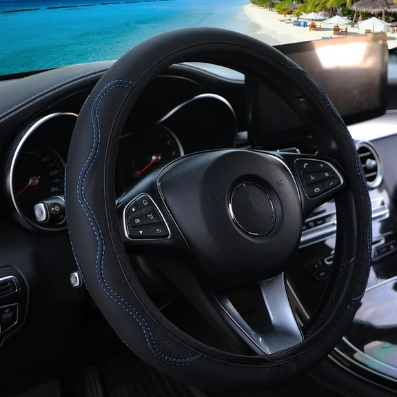 PU Leather Car Steering Wheel Cover Anti-slip Auto Accessories 14.5-15 inch Blue