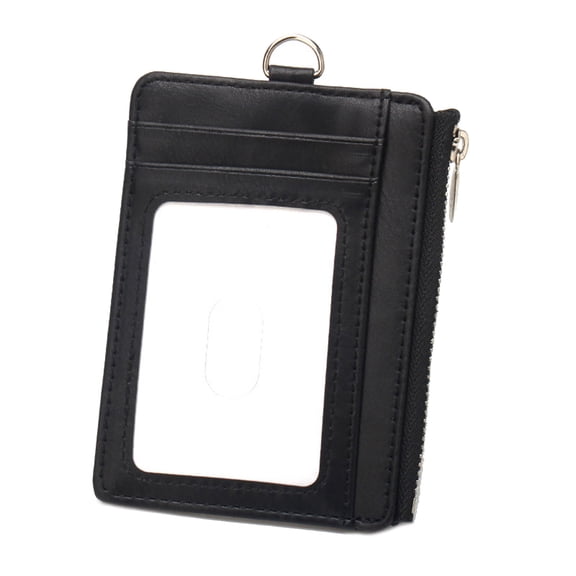PU Leather Card Holder Wallet Cash Purse with Blocking Protecting and Zippered Pocket Neck Strap for Cash and Card