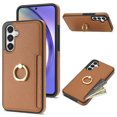 thumbnail image 1 of PU Leather Card Slot Back Case for Samsung Galaxy S25, Elegant Ultra Slim Shockproof Protective Phone Case Cover with Ring Kickstand Phone Cover for Samsung Galaxy S25, Brown, 1 of 5