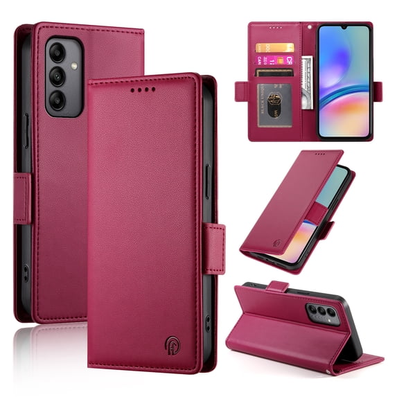 PU Leather Case Compatible with Samsung Galaxy A05s, Classic Kickstand/Cover/Wallet/Flip Magnetic Protective Case with Card Slots & Horizontal Stand Phone Case for Galaxy A05s, Winered