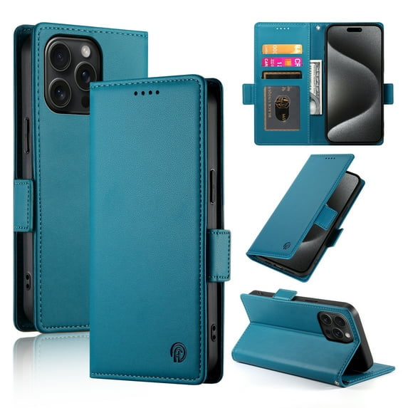 PU Leather Case Compatible with iPhone 12/12 Pro, Classic Kickstand/Cover/Wallet/Flip Magnetic Protective Case with Card Slots & Horizontal Stand Phone Case for iPhone 12/12 Pro, Blue