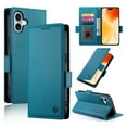 thumbnail image 1 of PU Leather Case Compatible with iPhone 16, Classic Kickstand/Cover/Wallet/Flip Magnetic Protective Case with Card Slots & Horizontal Stand Phone Case for iPhone 16, Blue, 1 of 7
