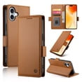thumbnail image 1 of PU Leather Case Compatible with iPhone 16, Classic Kickstand/Cover/Wallet/Flip Magnetic Protective Case with Card Slots & Horizontal Stand Phone Case for iPhone 16, Brown, 1 of 7
