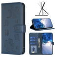 thumbnail image 1 of PU Leather Case Compatible with iPhone 16, Lovely Floral Embossed Design Phone Case Flip Notebook Wallet Card Slots Holder Magnetic Stand Slim Cover for iPhone 16, Blue, 1 of 6