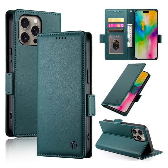 PU Leather Case Compatible with iPhone 16 Pro Max, Classic Kickstand/Cover/Wallet/Flip Magnetic Protective Case with Card Slots & Horizontal Stand Phone Case for iPhone 16 Pro Max, Darkgreen