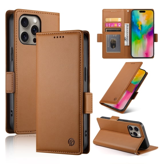 PU Leather Case Compatible with iPhone 16 Pro Max, Classic Kickstand/Cover/Wallet/Flip Magnetic Protective Case with Card Slots & Horizontal Stand Phone Case for iPhone 16 Pro Max, Brown