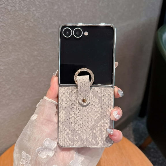 PU Leather Case for Motorola Razr 2025/Razr 2024 with Diamond Secure Ring Buckle, Slim Lightweight Luxury PU Leather Plating Frame Shockproof Protective Cover for Motorola Razr 2025/2024, Silver