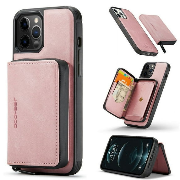 PU Leather Case for Samsung Galaxy A12 5G(6.5 inch Display), Allytech Detachable Zipper Magnetic Closure Wallet Card Pockets Flip Kickstand Removable Shell Cover for Samsung Galaxy A12 5G, Pink