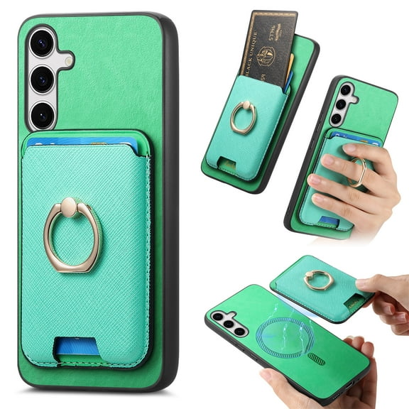 PU Leather Case for Samsung Galaxy A16 5G/4G, Detachable Magnetic Card Holder Slim Protective Support Car Magnetic Mount Secure-Grip Ring Stand Compatible with Samsung Galaxy A16 5G/4G - Green