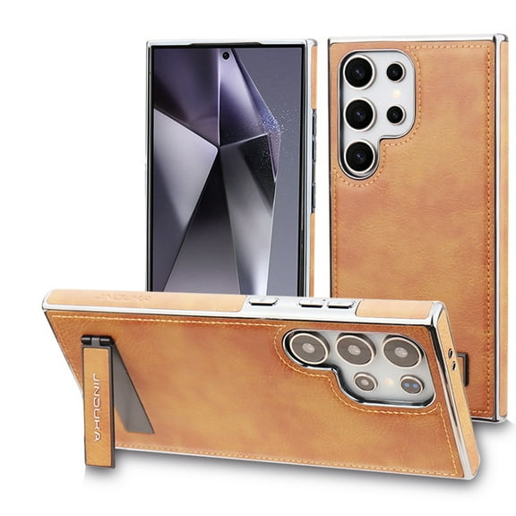 PU Leather Case for Samsung Galaxy S24 Case, Vintage Drop Protective Slim with Kickstand Shockproof Phone Cases, Built-in Invisible Kickstand Cover Compatible with Galaxy S24, Brown