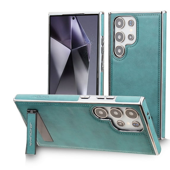 PU Leather Case for Samsung Galaxy S24 Ultra Case, Vintage Drop Protective Slim with Kickstand Shockproof Phone Cases, Built-in Invisible Kickstand Cover Compatible with Galaxy S24 Ultra, Green