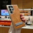 thumbnail image 1 of PU Leather Case for Samsung Galaxy S25 Plus with Adjustable Kickstand, Retro Luxury Business Electroplated Edges Military-Grade Drop Protection Slim Back Cover for Samsung Galaxy S25 Plus, Brown, 1 of 8