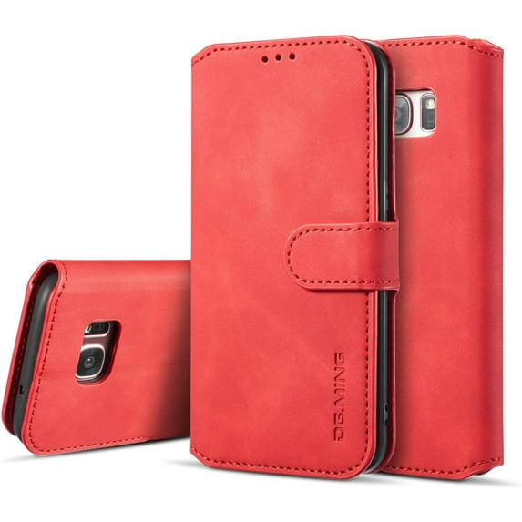 PU Leather Case for Samsung Galaxy S7 Edge, Vintage Retro Premium Wallet Flip Cover TPU Inner Shell [Card Slots] [Magnetic Closure] Stand Function Folio Shockproof Full Protection - Red