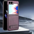 thumbnail image 1 of PU Leather Case for Samsung Galaxy Z Flip 6 Case, Vintage Drop Protective Slim with Kickstand Shockproof Phone Cases, Built-in Invisible Kickstand Cover Compatible with Galaxy Z Flip 6, Purple, 1 of 10