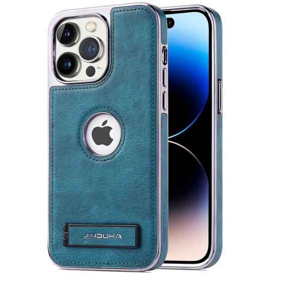 PU Leather Case for iPhone 12 Pro Max Case with Built-in Invisible Stand, Protective Slim Cover with Kickstand Shockproof Logo Hollow Design Phone Case Compatible for iPhone 12 Pro Max, Green