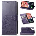 thumbnail image 1 of PU Leather Case for iPhone 13 6.1" 2021, Allytech Stand Foldable Case with Credit Card Holder Embossed Floral Interior TPU Shockproof Skin Case for iPhone 13, Purple, 1 of 4