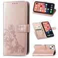 thumbnail image 1 of PU Leather Case for iPhone 13 Mini 5.4" 2021, Allytech Stand Foldable Case with Credit Card Holder Embossed Floral Interior TPU Shockproof Skin Case for iPhone 13 Mini, Rosegold, 1 of 4