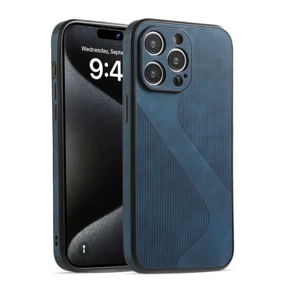 PU Leather Case for iPhone 14 Pro, Full Camera Lens Protection Cover,PU Leather Slim Luxury Business Non-Slip Grip Rugged Shockproof Full Body Protective Case for iPhone 14 Pro, Blue