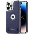 thumbnail image 1 of PU Leather Case for iPhone 15 Case with Built-in Invisible Stand, Protective Slim Cover with Kickstand Shockproof Logo Hollow Design Phone Case Compatible for iPhone 15, Darkblue, 1 of 7