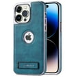 thumbnail image 1 of PU Leather Case for iPhone 15 Plus Case with Built-in Invisible Stand, Protective Slim Cover with Kickstand Shockproof Logo Hollow Design Phone Case Compatible for iPhone 15 Plus, Green, 1 of 7