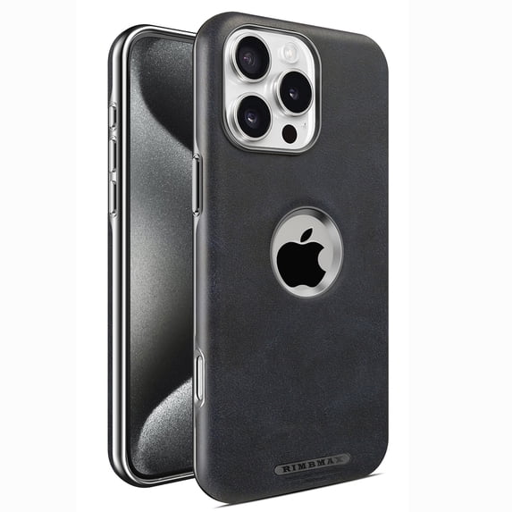 PU Leather Case for iPhone 15 Pro Max Magnetic Compatible with Mag-Safe, Logo View Elegant PU Leather Plating Hard Frame Protective Phone Cover Support Car Mount for iPhone 15 Pro Max 6.7", Blue