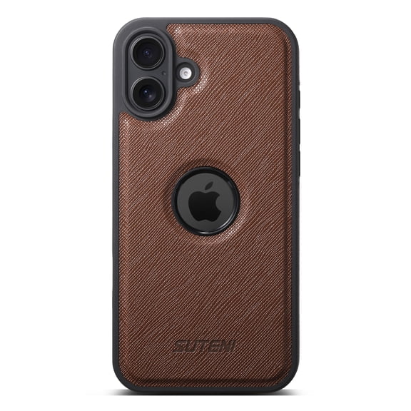 PU Leather Case for iPhone 16, Magnetic Slim Case [Mag-Safe Charging] Logo Hollow Shockproof Protective Phone Cover Compatible for iPhone 16 Case Support Car Mount Holder, Brown