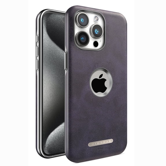 PU Leather Case for iPhone 16 Pro Max Magnetic Compatible with Mag-Safe, Logo View Elegant PU Leather Plating Hard Frame Protective Phone Cover Support Car Mount for iPhone 16 Pro Max 6.9", Purple