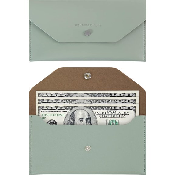 PU Leather Cash Envelope Wallet, Money Envelope for Cash Mint Grey
